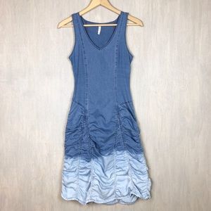 XCVI chambray ruched dip dye dress XS